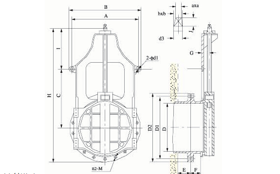 暗杆式铸铁镶铜闸门外形链接尺寸图