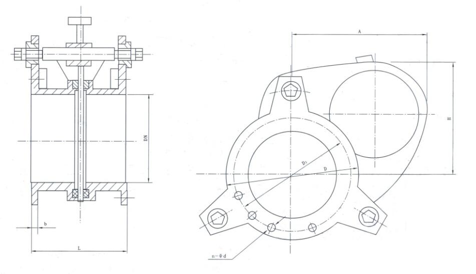 手动扇形盲板阀结构小样图