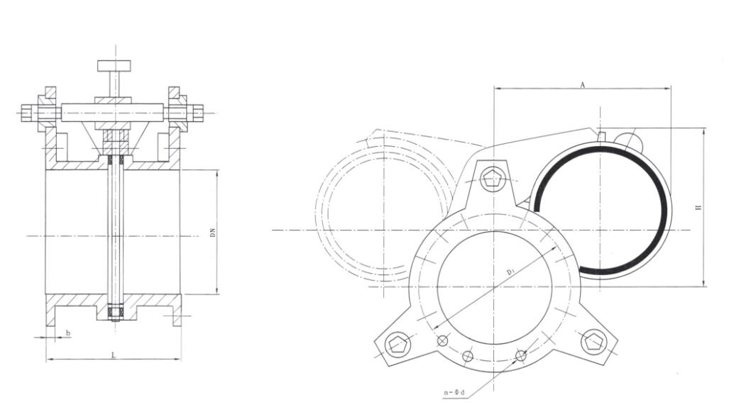 手动扇形盲板阀结构小样图
