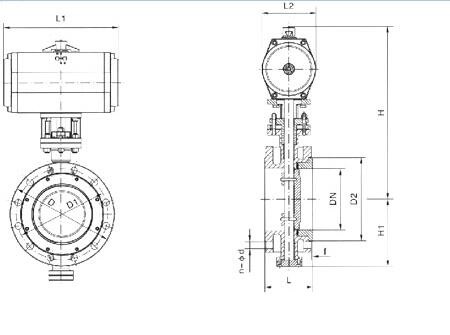 气动硬密封蝶阀尺寸图