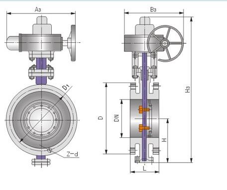 法兰金属三偏心硬密封蝶阀结构小样图