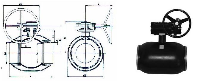 涡轮式全焊接球阀外形尺寸图