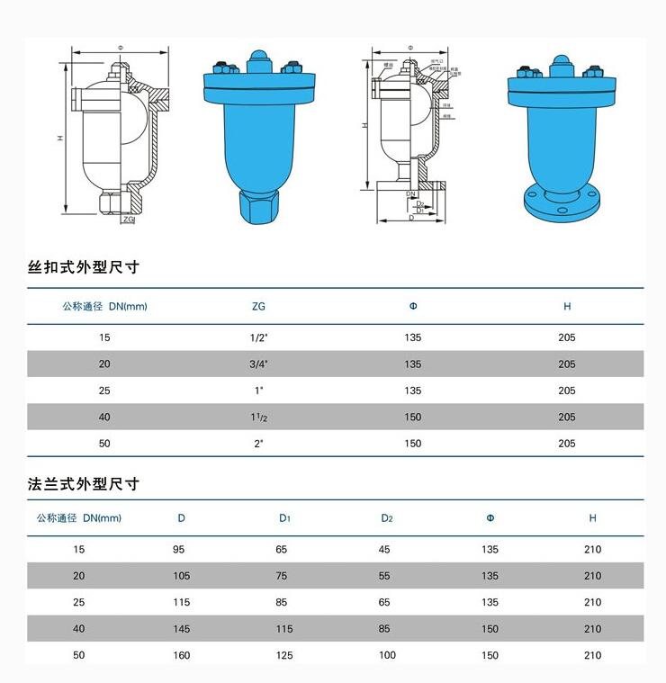 单口排气阀样式图和尺寸