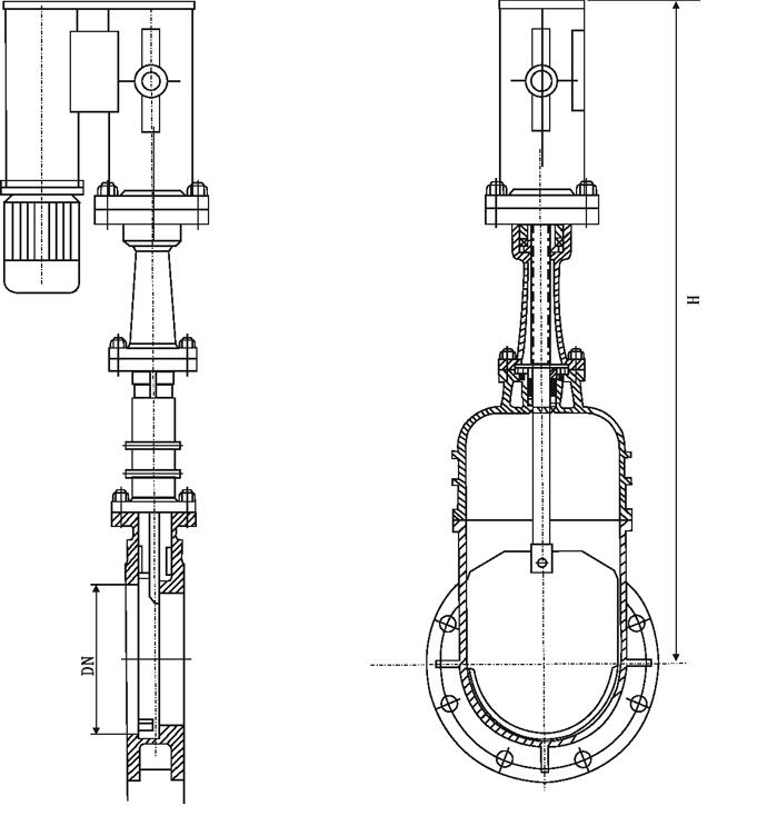 电液动暗杆刀闸阀小样图